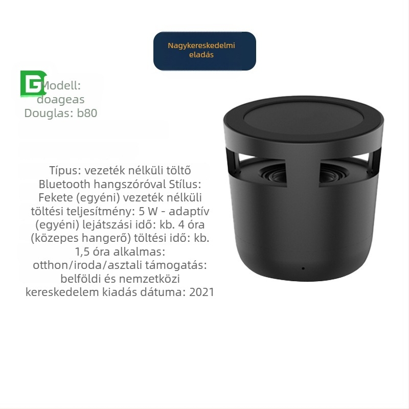 Douglas vezeték nélküli töltő Bluetooth hangszóróval, 10W, Qi tanúsítvány, QC3.0, Kimenet 1.2A