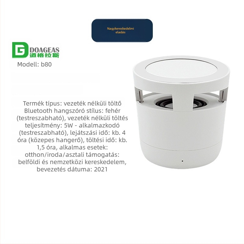 Douglas vezeték nélküli töltő Bluetooth hangszóróval, 10W, Qi tanúsítvány, QC3.0, Kimenet 1.2A