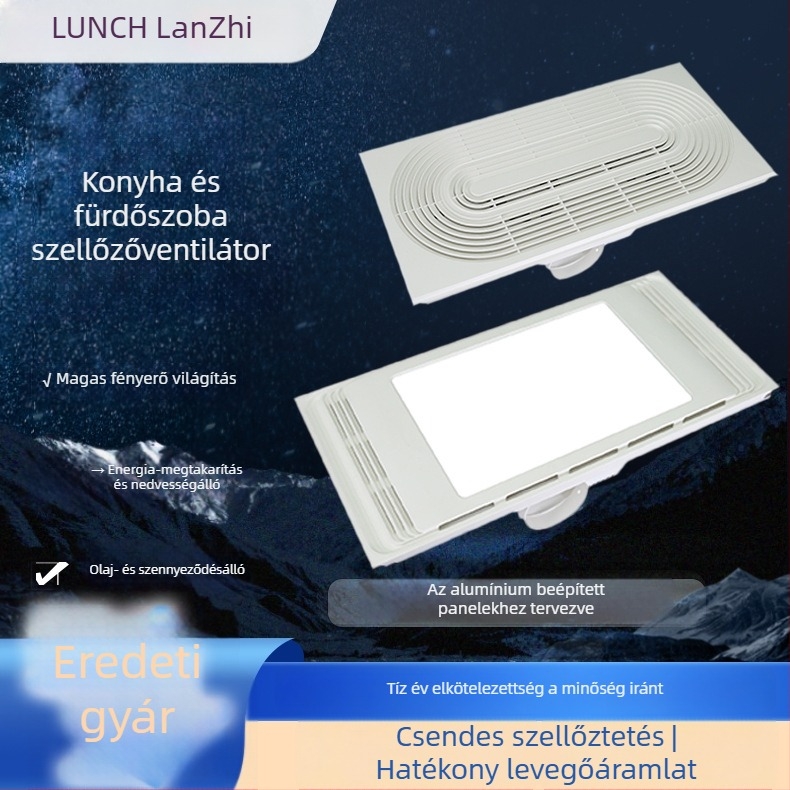 Beépített mennyezeti szellőztető ventilátor, DX-H600-17, 220V, 64W, csendes világítással, 2 az 1-ben szellőzés