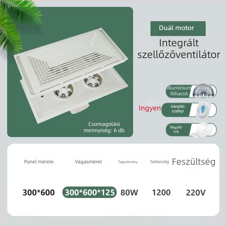 Beépített mennyezeti szellőztető ventilátor, DX-H600-17, 220V, 64W, csendes világítással, 2 az 1-ben szellőzés