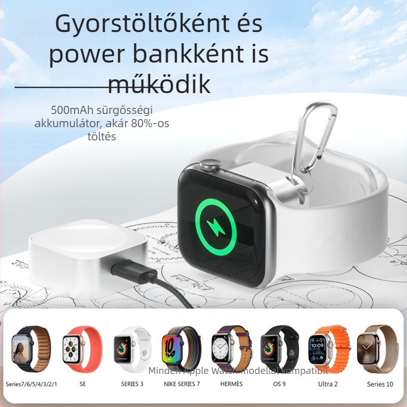 Mágneses Vezeték Nélküli Töltő 2,5W - Hordozható Power Bank Apple Watch-hoz, Bemenet 5V/1.2A, Type-C, Polimer Akkumulátor