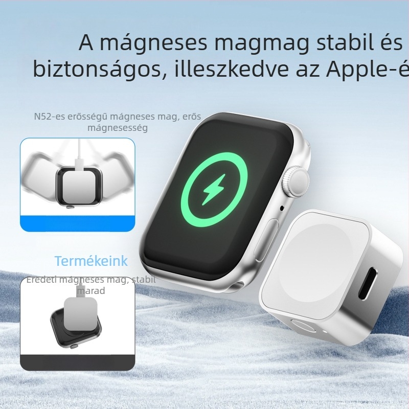 Mágneses Vezeték Nélküli Töltő 2,5W - Hordozható Power Bank Apple Watch-hoz, Bemenet 5V/1.2A, Type-C, Polimer Akkumulátor