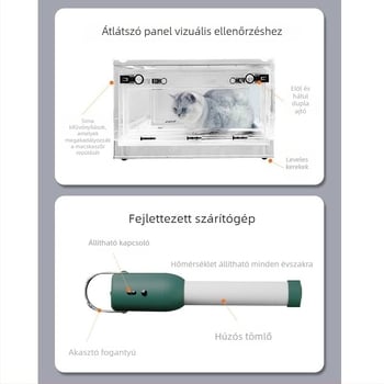 Háziállat-szárítódoboz – kar nélküli típus, 1600–1999 W, AC motor, gofrált fűtőkábel