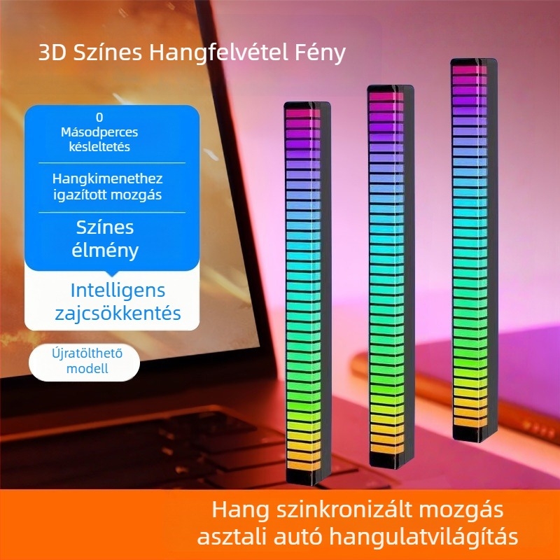 3D belső autó LED zenei atmoszférával hangvezérléssel és ritmikus világítással, modell L026, ragasztószalaggal történő telepítés nyom nélkül