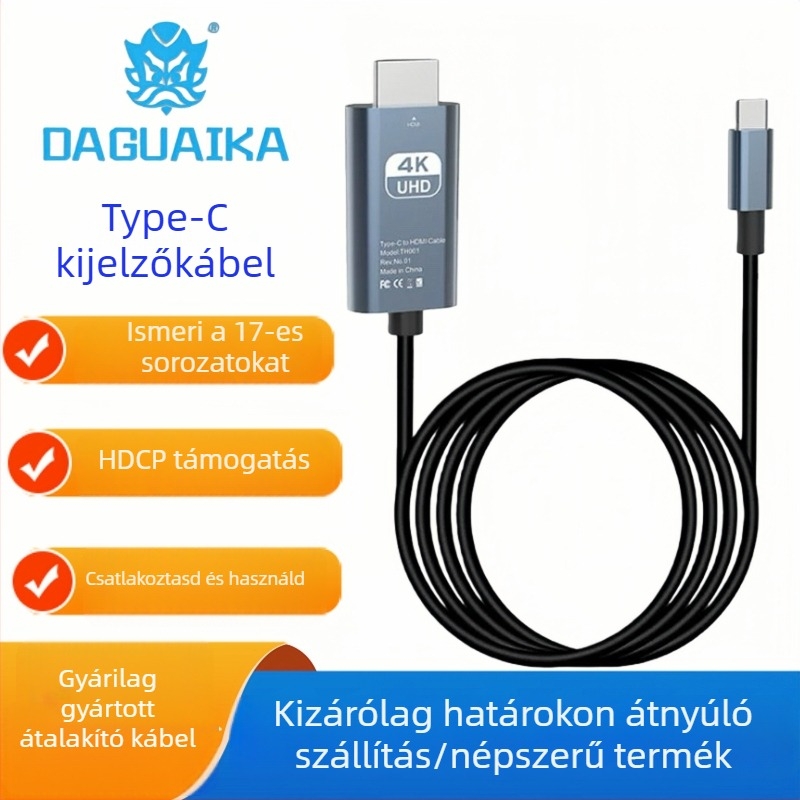 Type-C HDTV adapterkábel, 4K30Hz, USB 3.1, CS chip, rézmag, DGK-T9