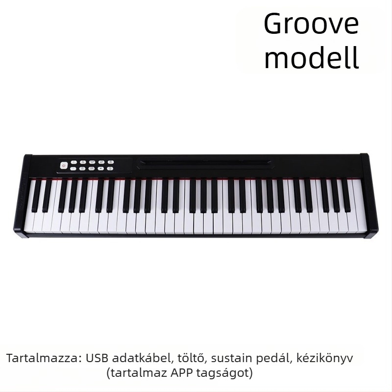 Hordozható elektronikus zongora 61 billentyűvel, érintésérzékeny billentyűzet, Bluetooth MIDI, kettős hangszórók, 101–200 hangszín