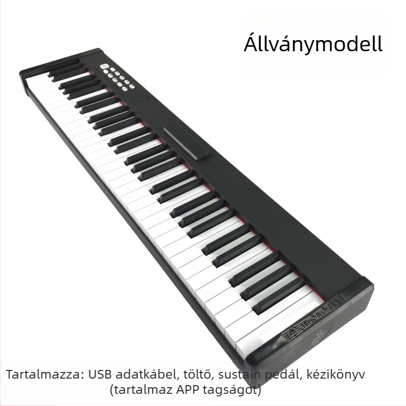 Hordozható elektronikus zongora 61 billentyűvel, érintésérzékeny billentyűzet, Bluetooth MIDI, kettős hangszórók, 101–200 hangszín