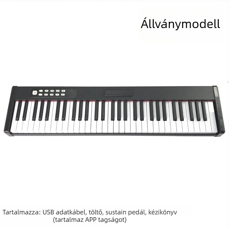 Hordozható elektronikus zongora 61 billentyűvel, érintésérzékeny billentyűzet, Bluetooth MIDI, kettős hangszórók, 101–200 hangszín
