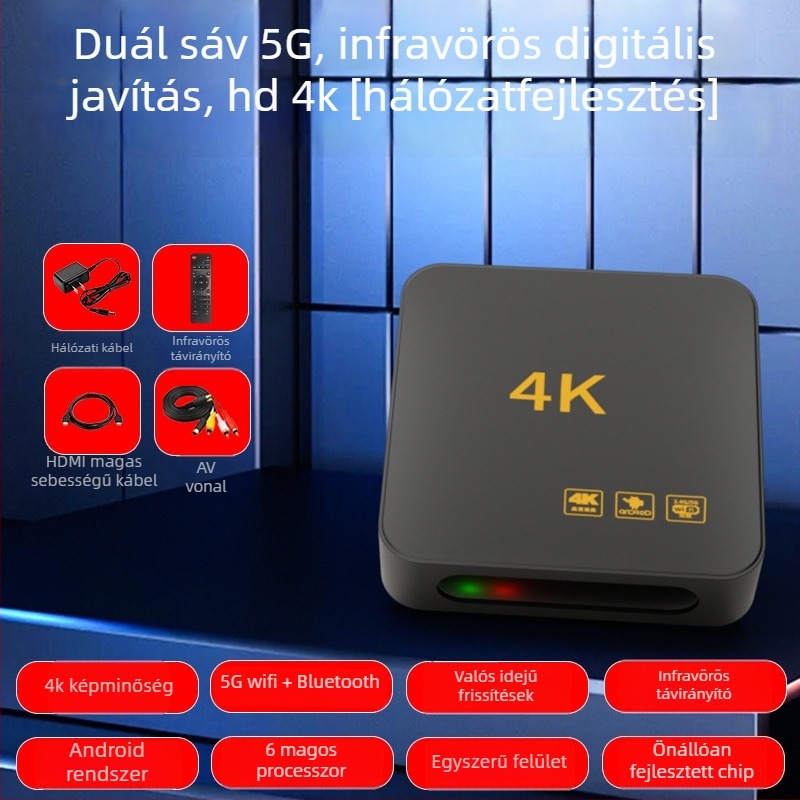 4K vezeték nélküli set-top doboz Wi-Fi, HDMI, USB, 128 MB memória