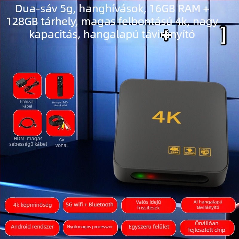 4K vezeték nélküli set-top doboz Wi-Fi, HDMI, USB, 128 MB memória
