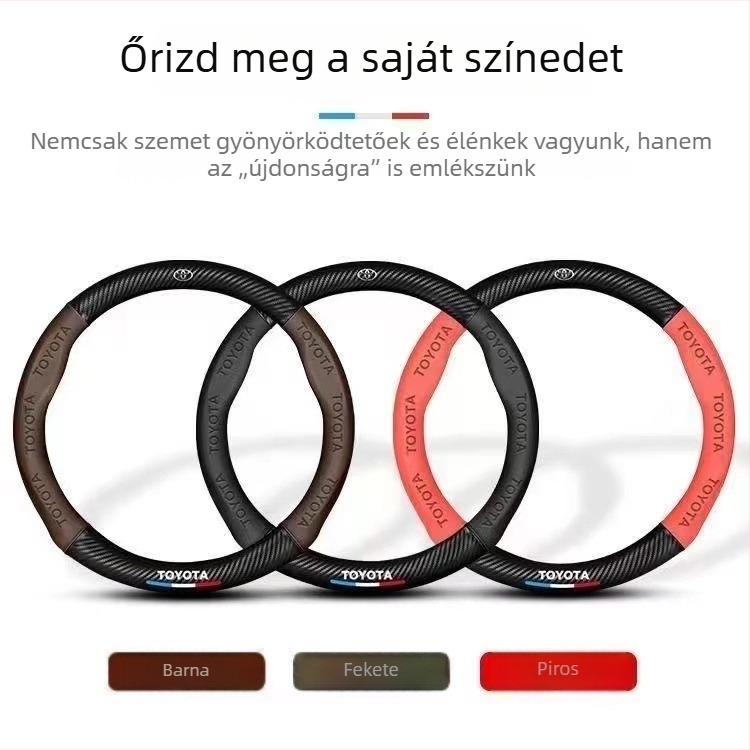 Szénszálas hatású kormányvédő, 3D-relief logóval, műbőr, specifikus autómodellekhez
