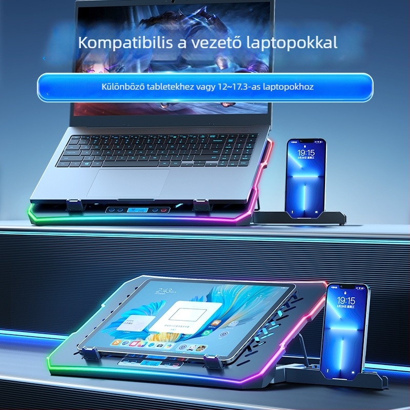 A12 laptophűtőalap, csendes kipufogó ventillátorral, 12 ventillátoros konfiguráció, 0,6 m kábel, fém háló
