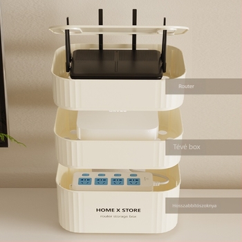 Kábel tároló doboz fedéllel, 35 L, PP+HIPS műanyag, egymásra tehető, nappali, hálószoba és dolgozószoba