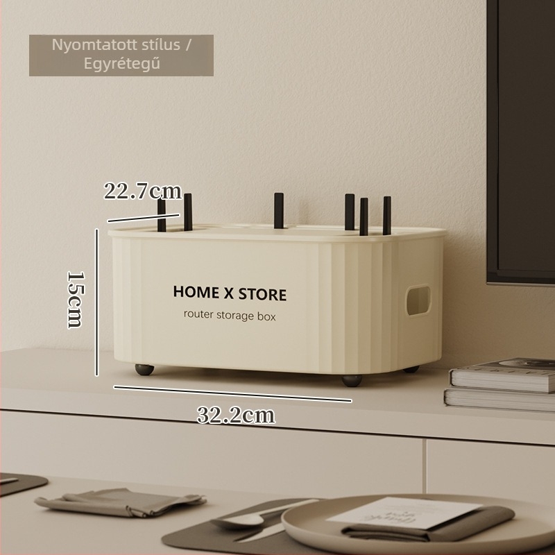 Kábel tároló doboz fedéllel, 35 L, PP+HIPS műanyag, egymásra tehető, nappali, hálószoba és dolgozószoba