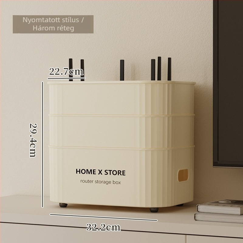 Kábel tároló doboz fedéllel, 35 L, PP+HIPS műanyag, egymásra tehető, nappali, hálószoba és dolgozószoba