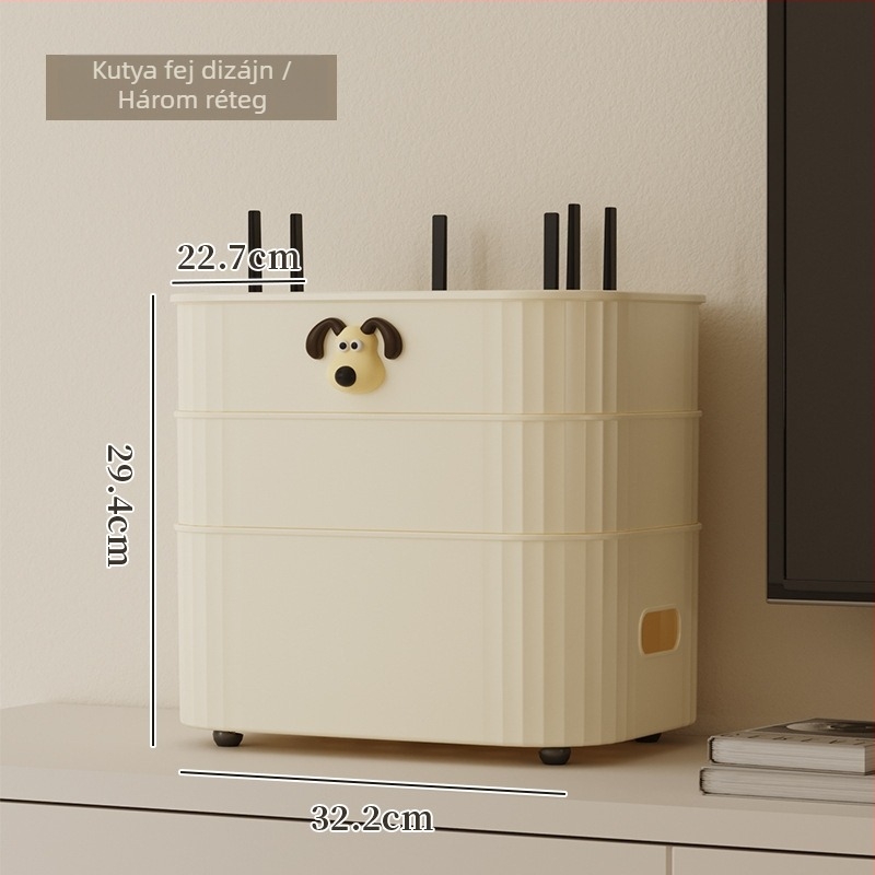 Kábel tároló doboz fedéllel, 35 L, PP+HIPS műanyag, egymásra tehető, nappali, hálószoba és dolgozószoba