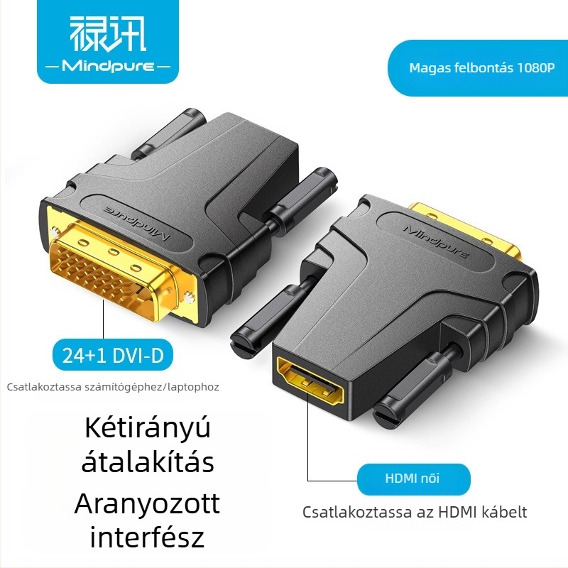 DVI–HDMI konverter | HDMI férfi a DVI női adapter, modell Ad048, aranyozott érintkezők, rézmag, 60 Hz adatátvitel
