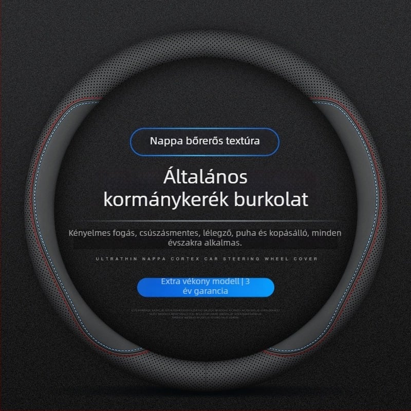 Autó kormányvédő huzat, csúszásmentes, izzadságszívó, ultra vékony, D-alakú, lélegző műbőr
