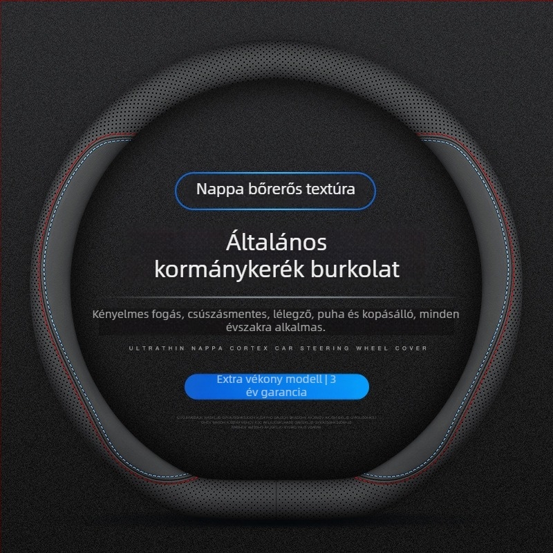 Autó kormányvédő huzat, csúszásmentes, izzadságszívó, ultra vékony, D-alakú, lélegző műbőr