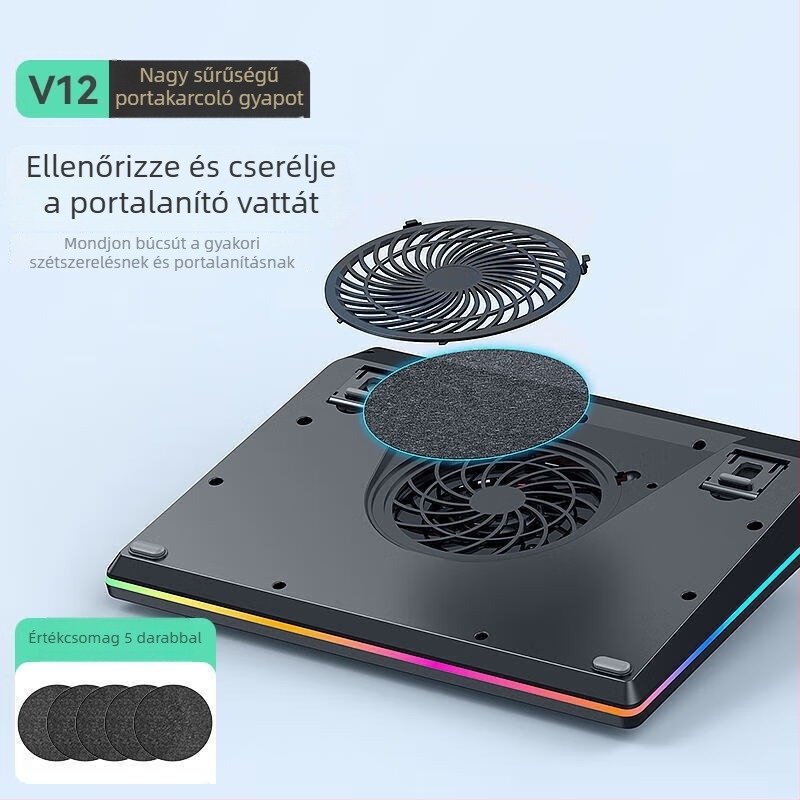 Hulk V12 laptop hűtő, légáramú hűtés, 2 ventilátor, műanyag burkolat