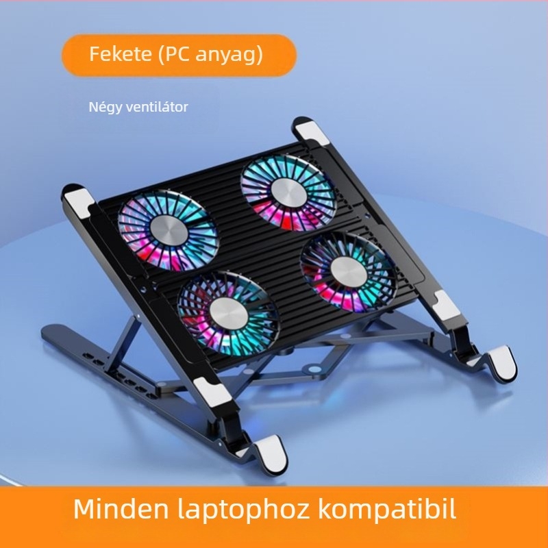 Laptop hűtőállvány beépített ventilátorral, állítható magasságú, függő keret, csendes, hordozható