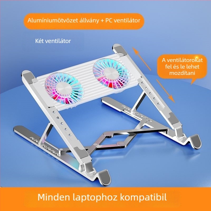 Laptop hűtőállvány beépített ventilátorral, állítható magasságú, függő keret, csendes, hordozható