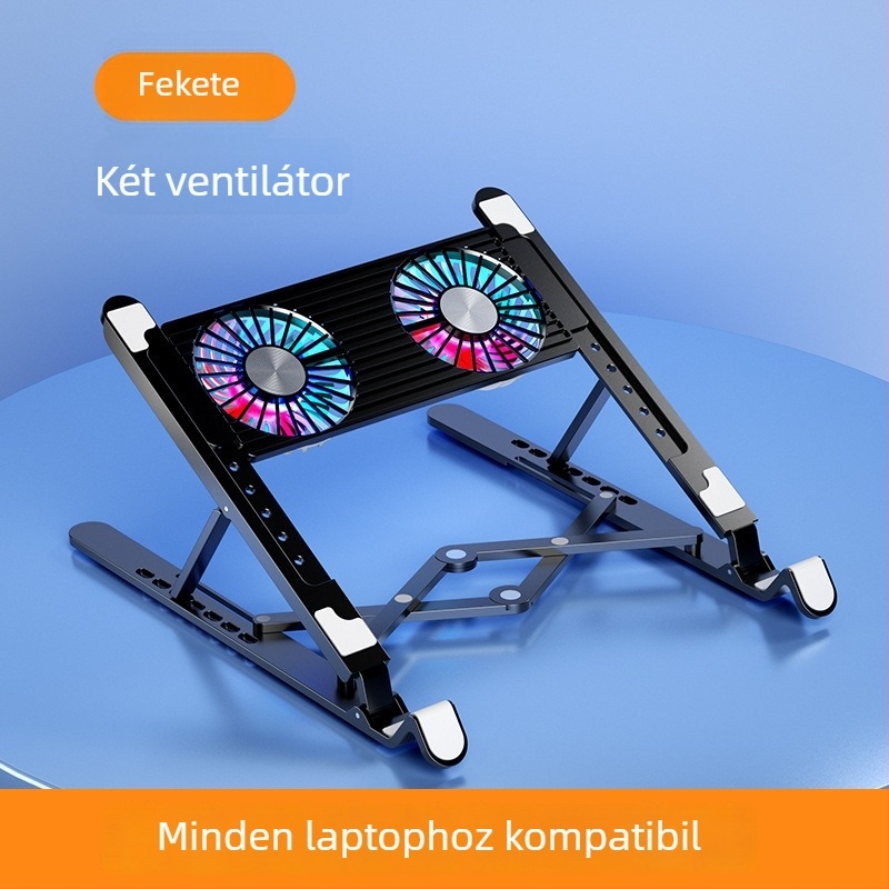 Laptop hűtőállvány beépített ventilátorral, állítható magasságú, függő keret, csendes, hordozható