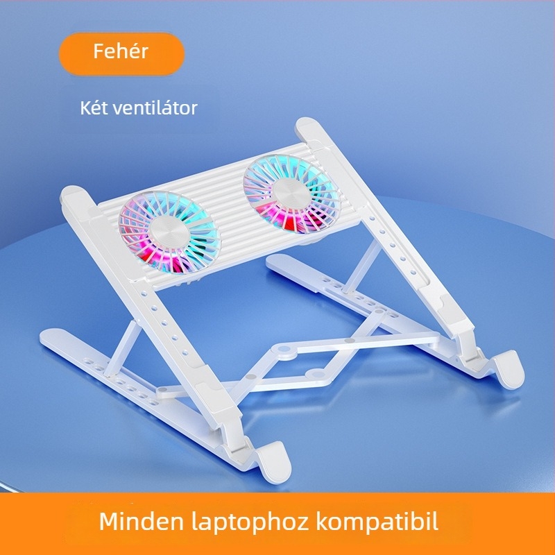 Laptop hűtőállvány beépített ventilátorral, állítható magasságú, függő keret, csendes, hordozható
