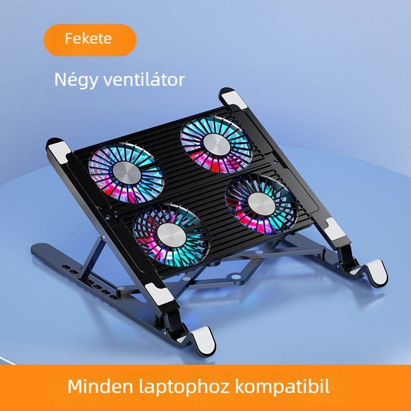 Laptop hűtőállvány beépített ventilátorral, állítható magasságú, függő keret, csendes, hordozható