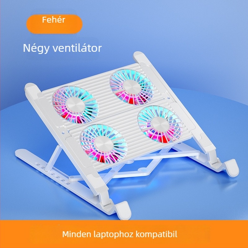 Laptop hűtőállvány beépített ventilátorral, állítható magasságú, függő keret, csendes, hordozható