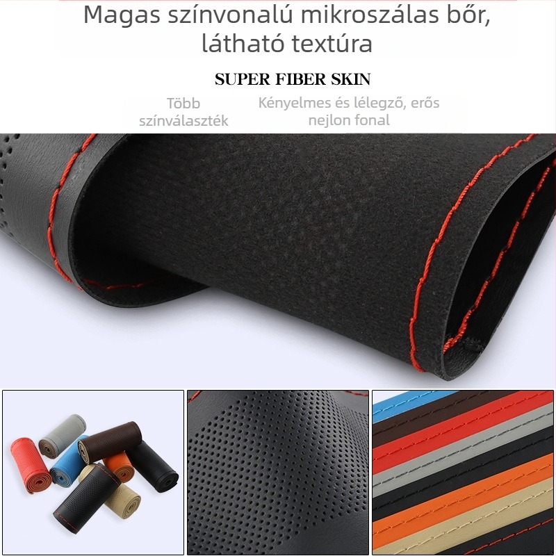 Kormánykerék takaró mikroszálas bőrrel, domborított mintával, kézzel varrva, minden évszakhoz, kopásálló és csúszásmentes, univerzális illeszkedés
