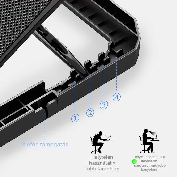 Fengchi Wuyue notebok hűtőalap gamer laptopokhoz, csendes levegő hűtés, 2 ventilátor, modell DCX-039