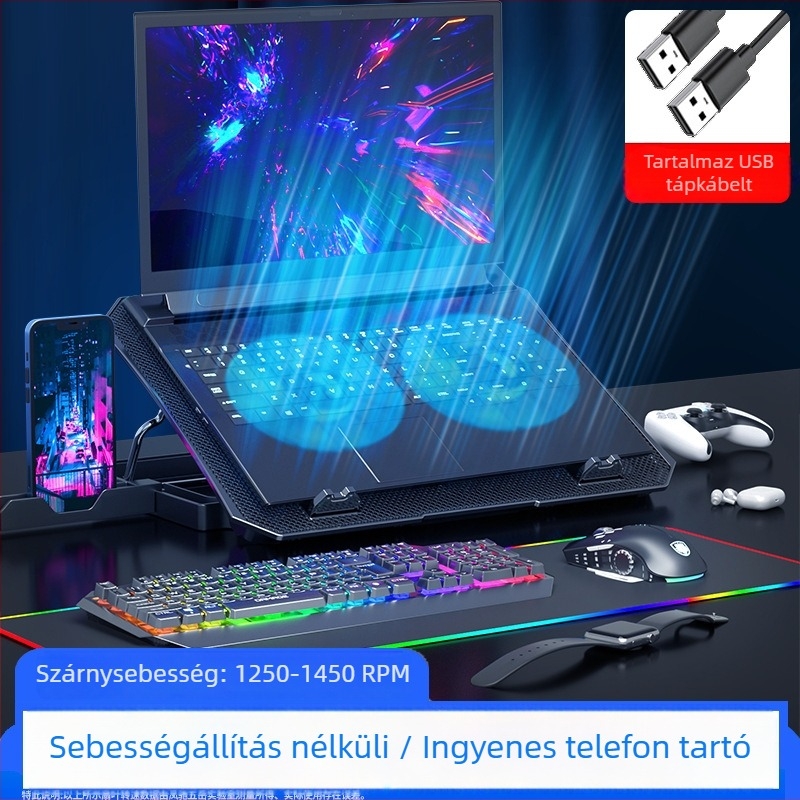 Fengchi Wuyue notebok hűtőalap gamer laptopokhoz, csendes levegő hűtés, 2 ventilátor, modell DCX-039
