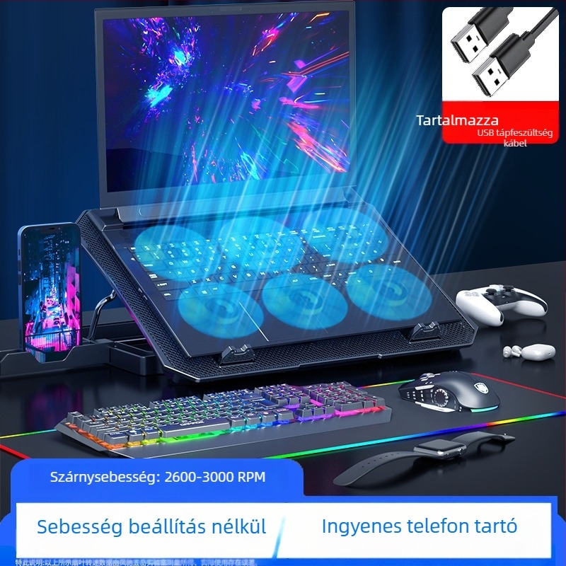 Fengchi Wuyue notebok hűtőalap gamer laptopokhoz, csendes levegő hűtés, 2 ventilátor, modell DCX-039