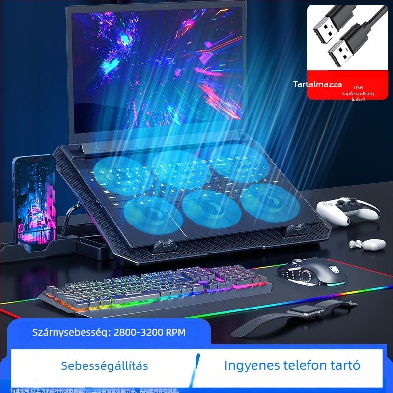 Fengchi Wuyue notebok hűtőalap gamer laptopokhoz, csendes levegő hűtés, 2 ventilátor, modell DCX-039