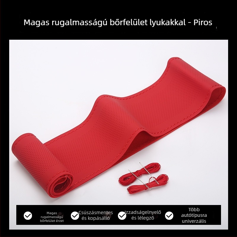Kézzel varrott bőr kormánykerékfedél, négy évszakos univerzális illeszkedés, mesterséges bőr, négyoldalas elasztikus kialakítás