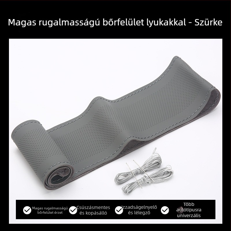 Kézzel varrott bőr kormánykerékfedél, négy évszakos univerzális illeszkedés, mesterséges bőr, négyoldalas elasztikus kialakítás