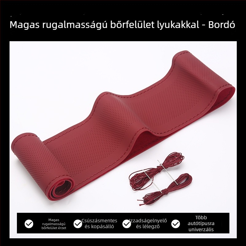 Kézzel varrott bőr kormánykerékfedél, négy évszakos univerzális illeszkedés, mesterséges bőr, négyoldalas elasztikus kialakítás