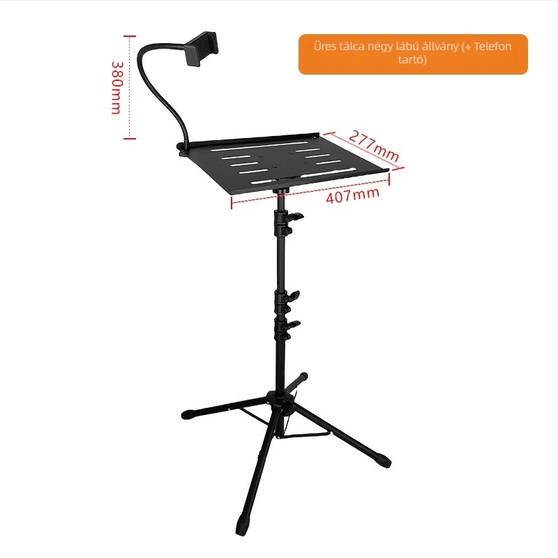 Alumínium ötvözetes projektor-tartó hűtőlemezzel, laptophoz, padlóra álló négylábú kivitel, modell T1017