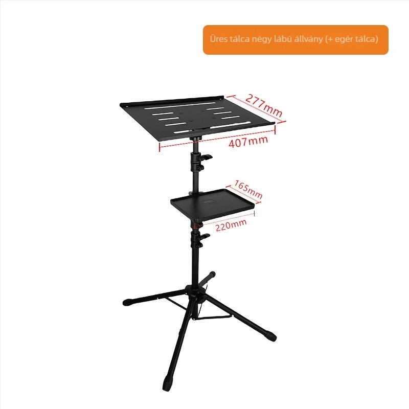 Alumínium ötvözetes projektor-tartó hűtőlemezzel, laptophoz, padlóra álló négylábú kivitel, modell T1017
