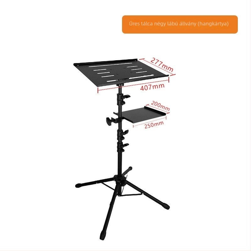 Alumínium ötvözetes projektor-tartó hűtőlemezzel, laptophoz, padlóra álló négylábú kivitel, modell T1017