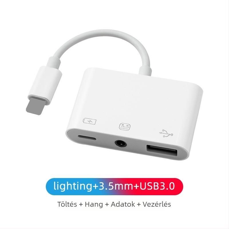 iPhone 11–14 OTG adapter 3,5 mm audio kábel – 2 az 1-ben