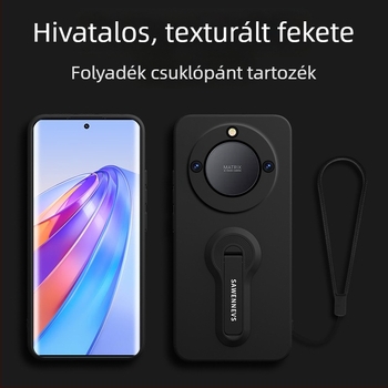 Honor X40 folyékony szilikon hátlapi tok állvánnyal és csuklópánttal, teljes körű objektív védelem, ütésálló