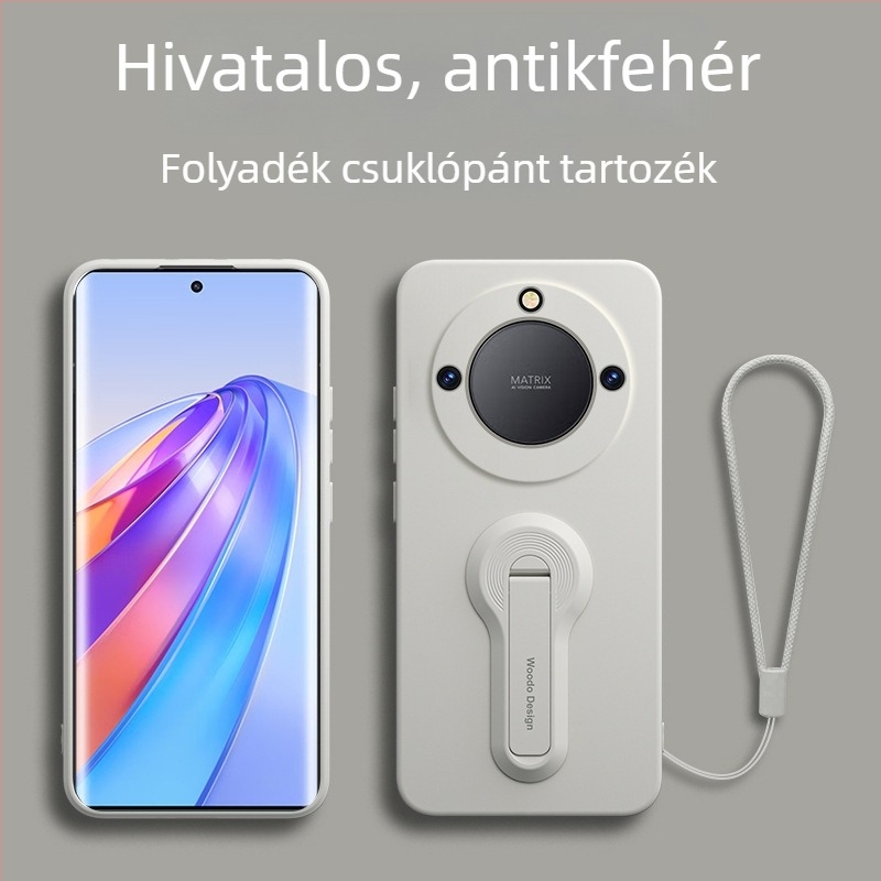 Honor X40 folyékony szilikon hátlapi tok állvánnyal és csuklópánttal, teljes körű objektív védelem, ütésálló