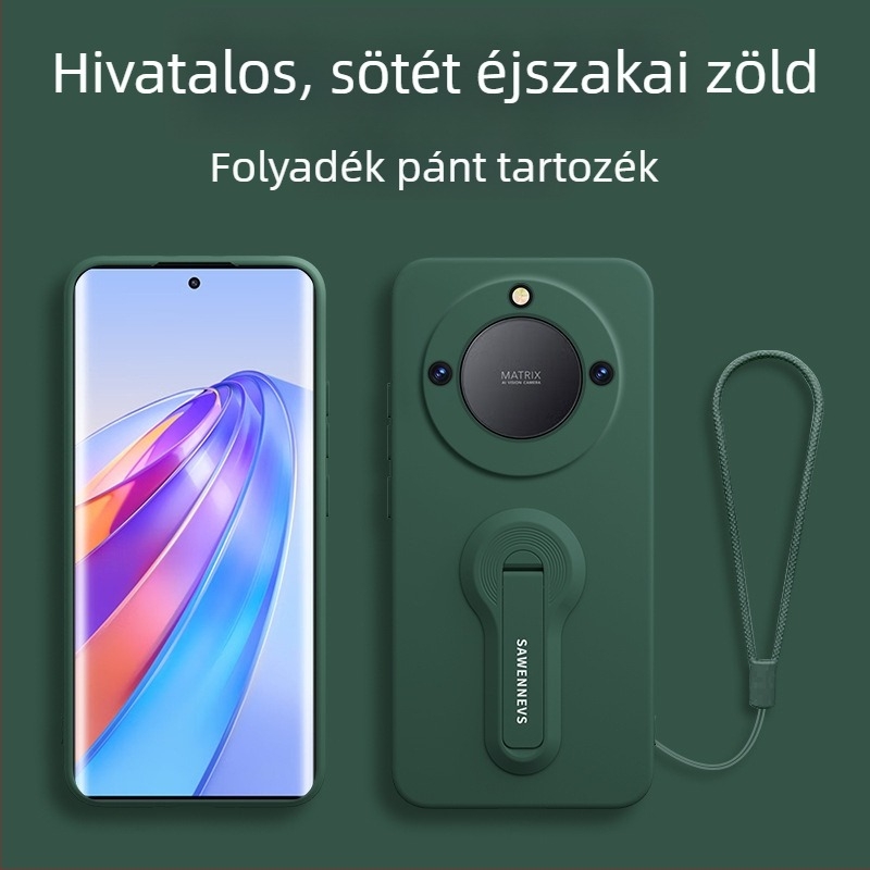 Honor X40 folyékony szilikon hátlapi tok állvánnyal és csuklópánttal, teljes körű objektív védelem, ütésálló
