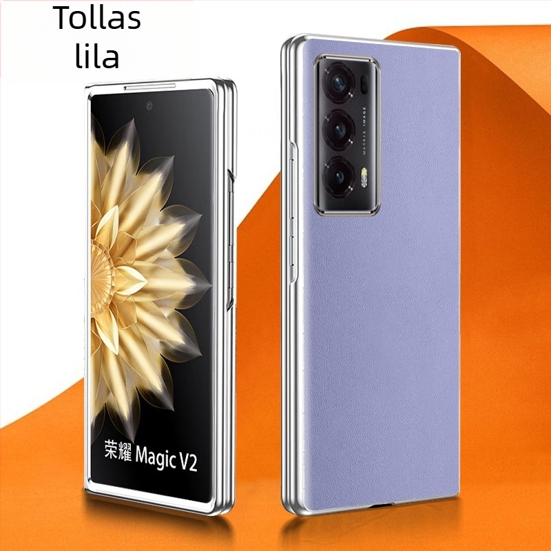 Honor Magic V2 védőtok, ultra vékony, ütésálló, összecsukható kijelzőhöz, elektroplatott PU bőr felülettel