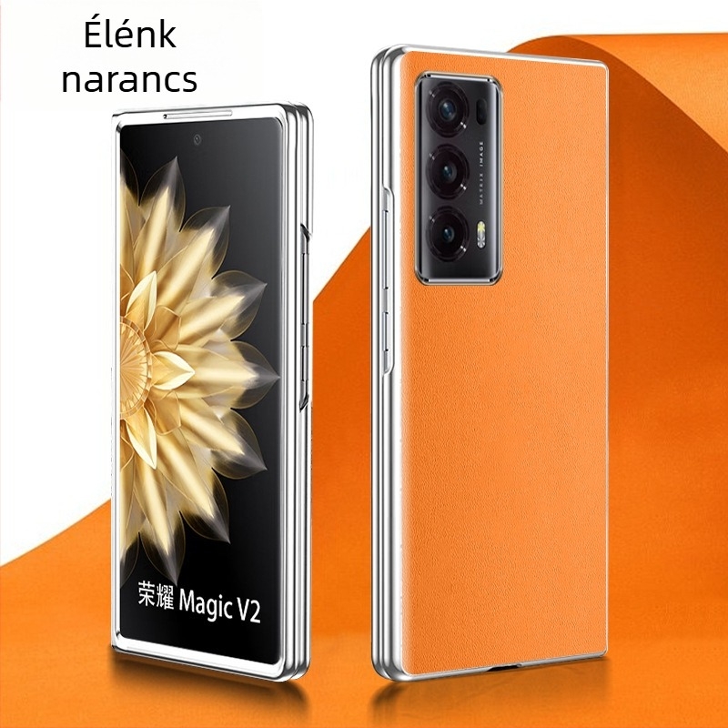 Honor Magic V2 védőtok, ultra vékony, ütésálló, összecsukható kijelzőhöz, elektroplatott PU bőr felülettel
