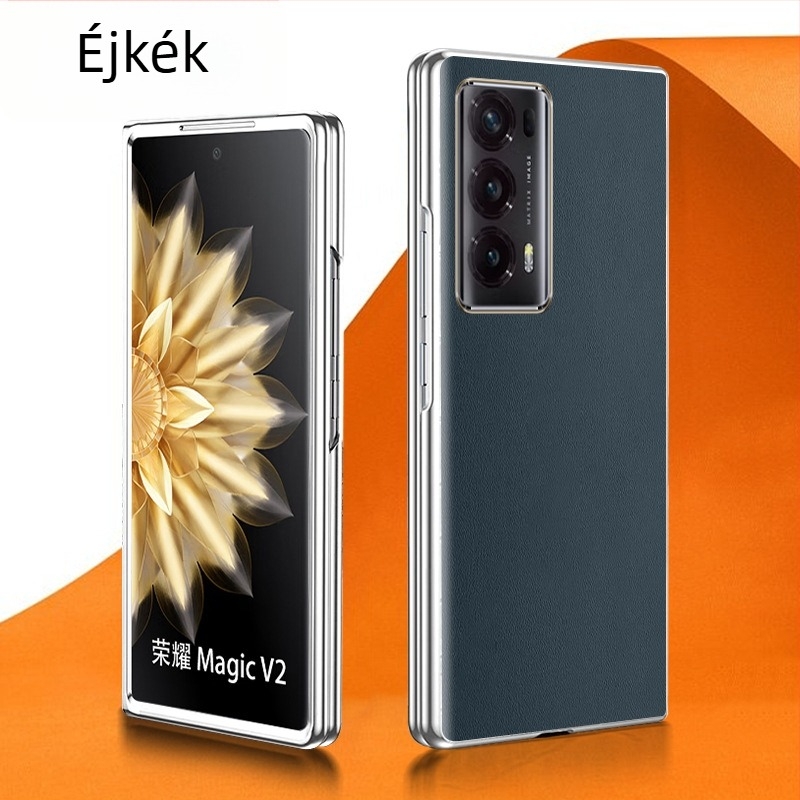 Honor Magic V2 védőtok, ultra vékony, ütésálló, összecsukható kijelzőhöz, elektroplatott PU bőr felülettel