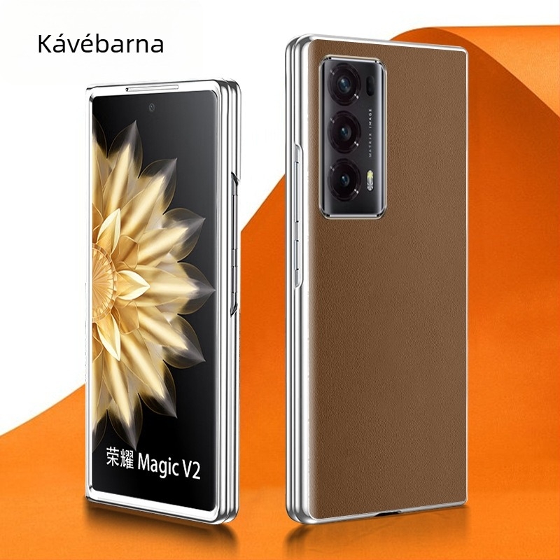 Honor Magic V2 védőtok, ultra vékony, ütésálló, összecsukható kijelzőhöz, elektroplatott PU bőr felülettel