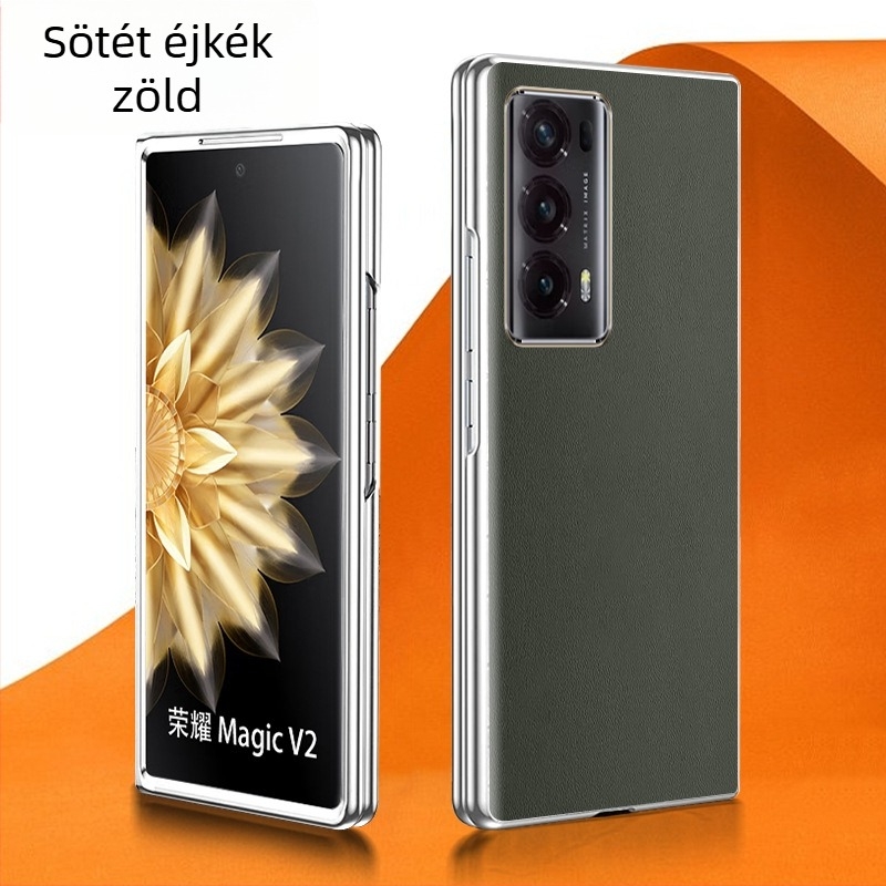 Honor Magic V2 védőtok, ultra vékony, ütésálló, összecsukható kijelzőhöz, elektroplatott PU bőr felülettel